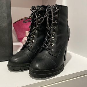 Black leather lace up booties